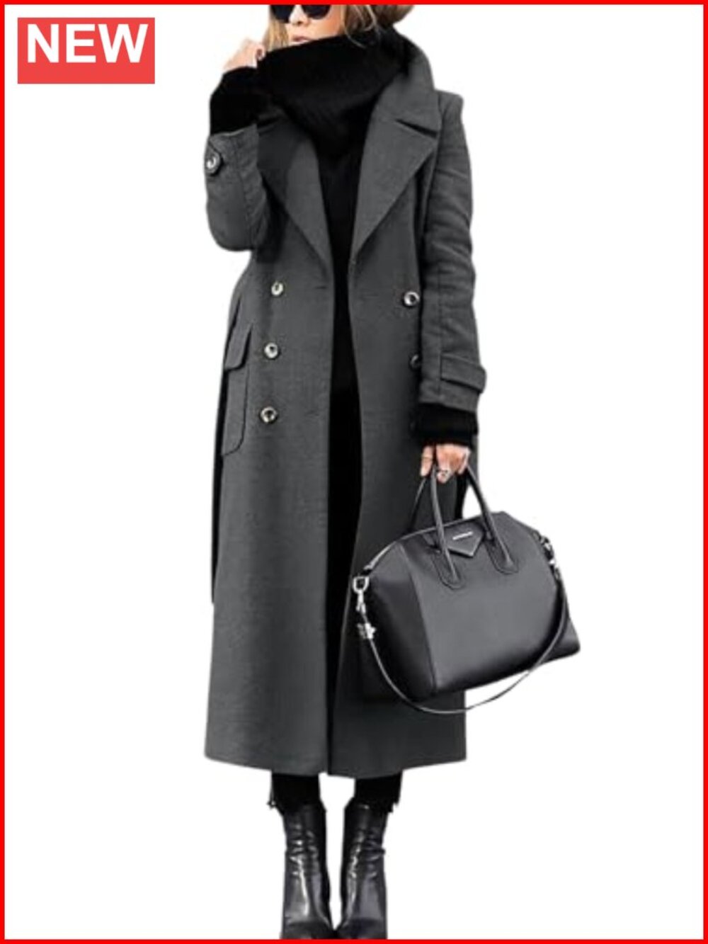 Women's Winter Double Breasted Wool Coat Long Pea Coat with Belt